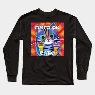 Cinco De Cato, Blue Cat Playing Maracas Music Long Sleeve T-Shirt